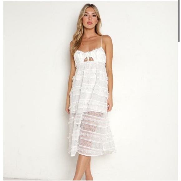 For Love And Lemons Cameron White Eyelet Midi Dress Size Large NWT! - Picture 2 of 7